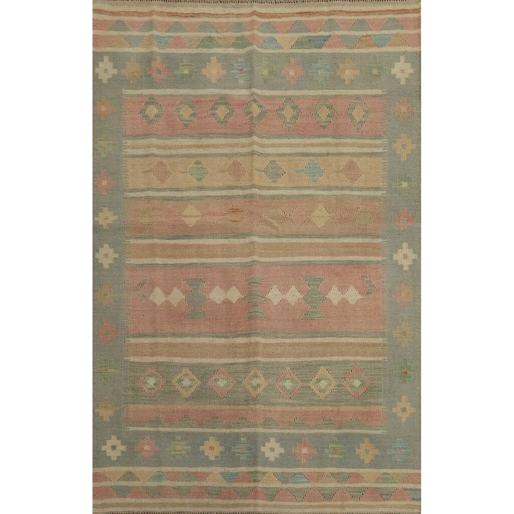 Hand Woven Oriental 100% Wool Carpet Southwestern Tribal Multi-Colored Kilim Area Rug - 5' 6'' X 4' 2''