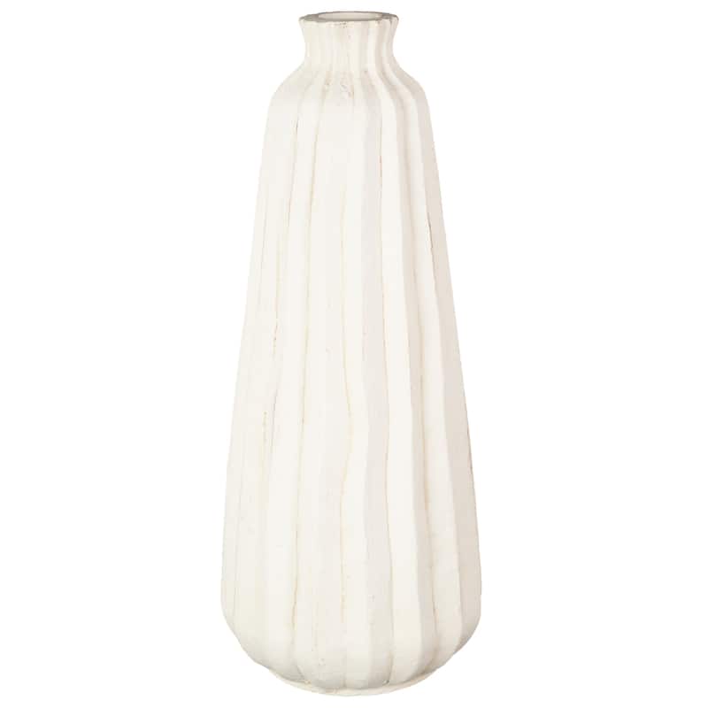 Magnesium Oxide Vase with Carved Grooves - Cream - Roche River Decor - Cream
