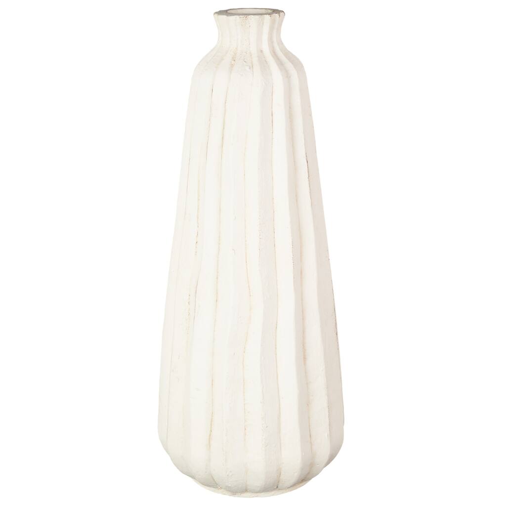 Magnesium Oxide Vase with Carved Grooves - Cream - Roche River Decor