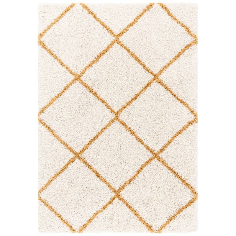 SAFAVIEH Hudson Shag Estella Diamond Trellis 2-inch Thick Rug - 7' Square - Ivory/Gold - Square