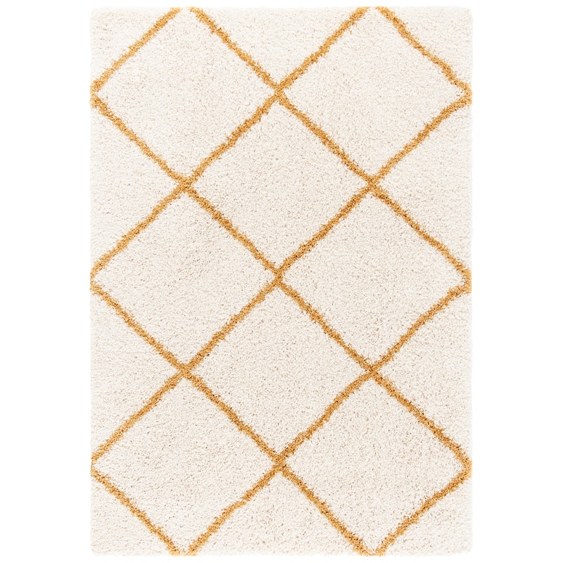 SAFAVIEH Hudson Shag Estella Diamond Trellis 2-inch Thick Rug - 7' x 7' Square - Ivory/Gold