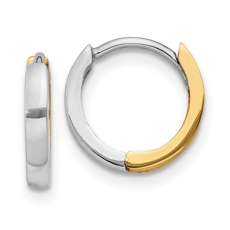 Curata 14k Two-Tone Gold Polished 1.75x7mm Reversible Hinged Huggies Hoop Earrings