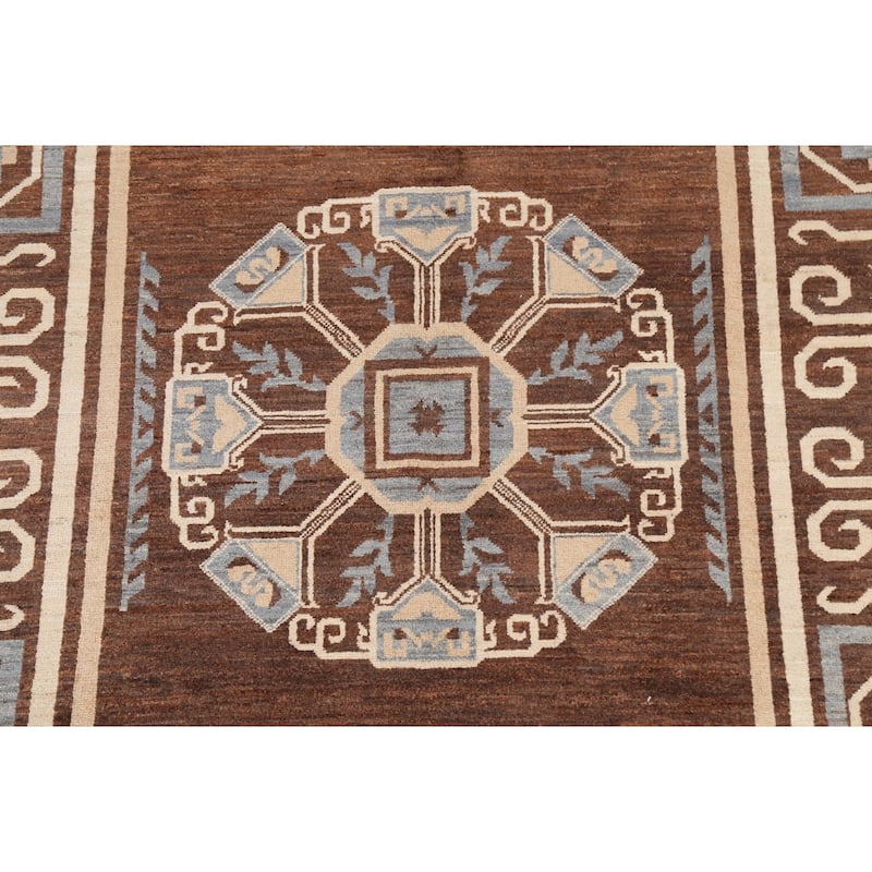 Brown Geometric Gabbeh Persian Wool Area Rug Handmade Office Carpet - 6'0" x 9'7"