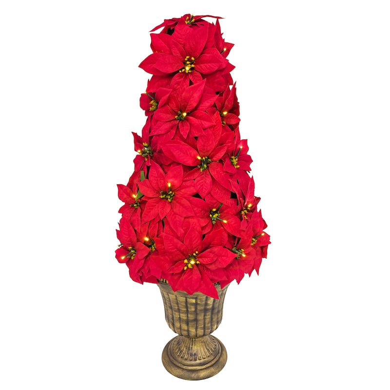 Puleo International 36" Pre-Lit Battery-Operated Artificial Potted Red Poinsettias