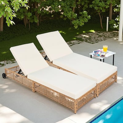 Outdoor Patio Rattan Daybed Sunbed with 5-Position Adjustable Backrest and Wheels