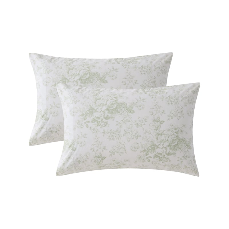 Laura Ashley Soft & Breathable Cotton Percale Deep-Pocket Sheet Set. - King Pillowcase - Toile Delight Green