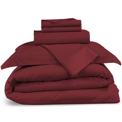 6 Pcs Tri-Blend Cotton Duvet Cover and Fitted Sheet Set in Queen Size
