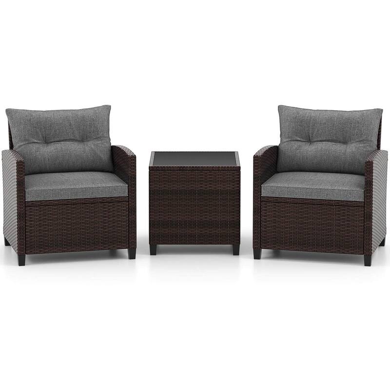 Costway 3PCS Patio Rattan Furniture Set Cushioned Conversation Set - See Details
