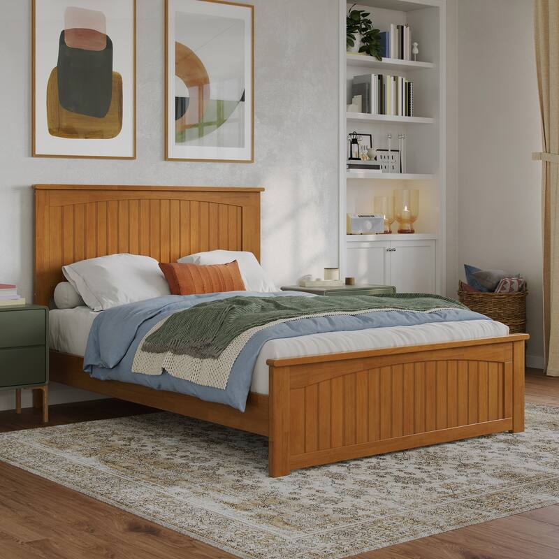 Naples Solid Wood Low Profile Platform Bed with Matching Footboard - Light Toffee - Full