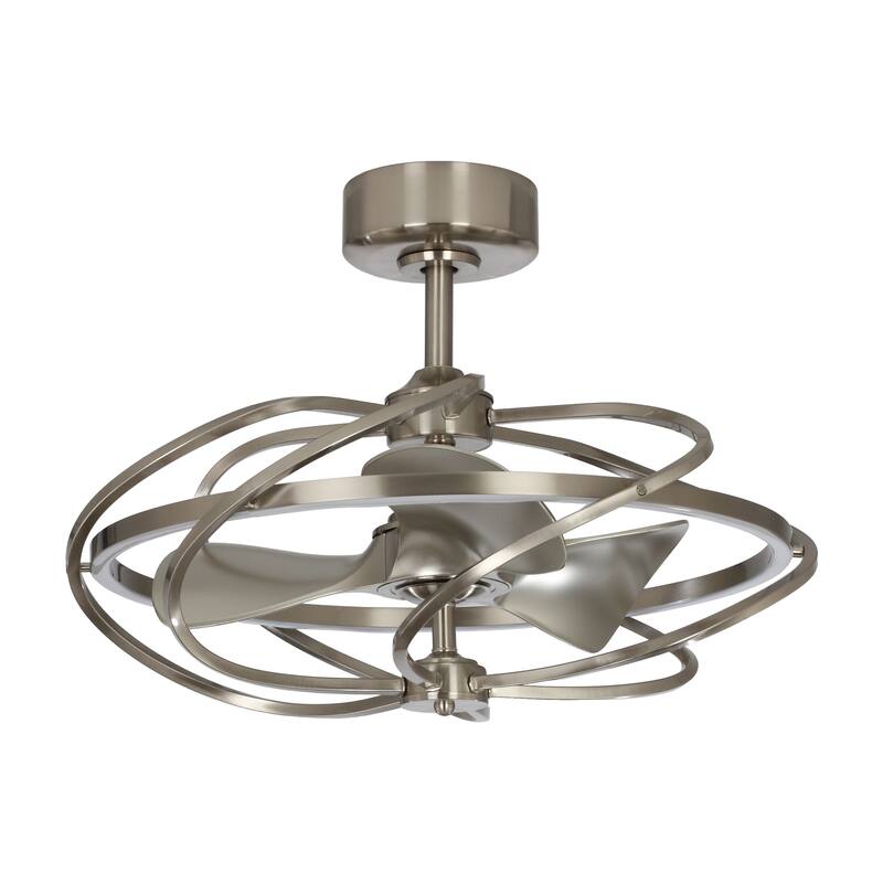 Modern Globel Satin Nickel LED Caged Ceiling Fan with Light and Remote - 27 Inches