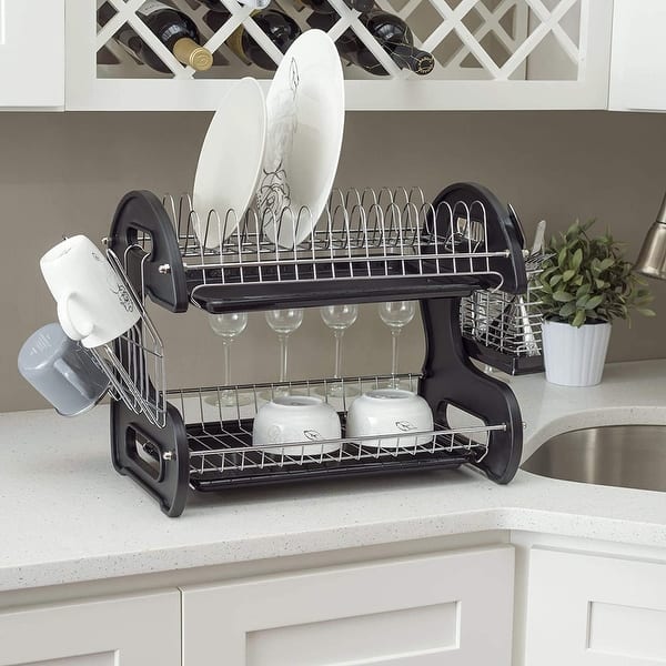 Sweet Home Collection 3-Piece Kitchen Sink Dish Drainer Set- Silver