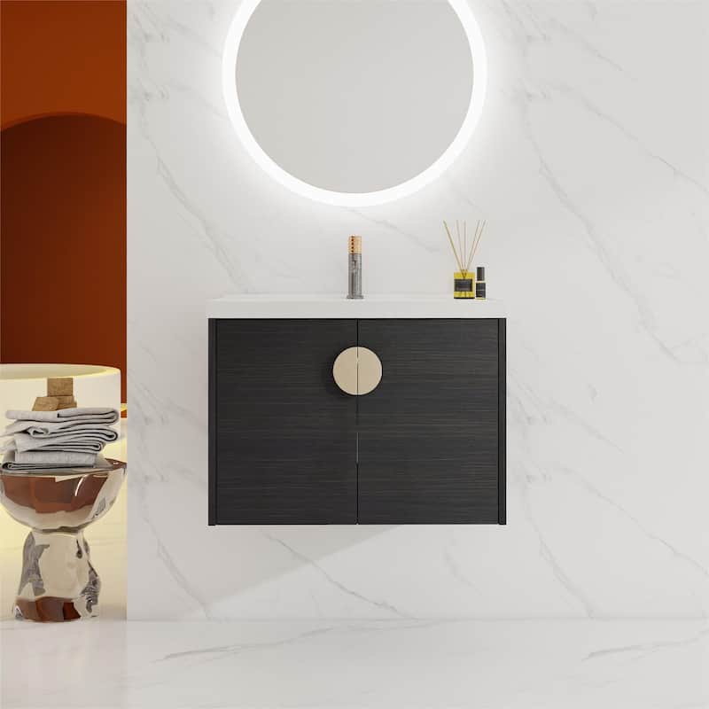 Bathroom Vanity With Sink In 24/28 Inch, Floating Bathroom Vanity With Soft Close Door - 27.8"W x 18.5"D x 20.7"H - Black Chestnut