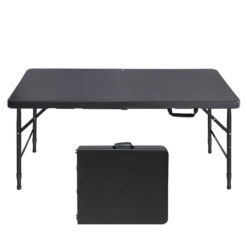 Anmytek 49 Inch Black Folding Table Portable Plastic Top with Carry Handle Indoor Outdoor - Black