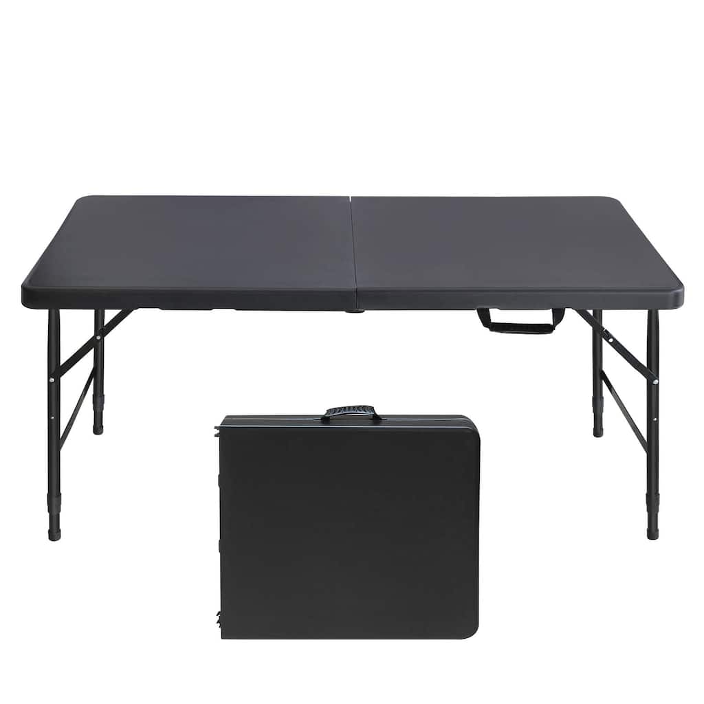 Anmytek 49 Inch Black Folding Table Portable Plastic Top with Carry Handle Indoor Outdoor