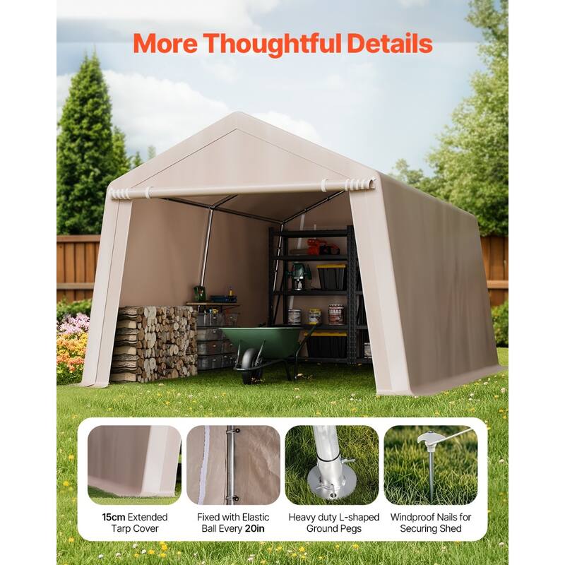 10x15 ft Heavy-Duty Outdoor Storage Shed PE Double-Coated Canopy Tent with Galvanized Steel Frame