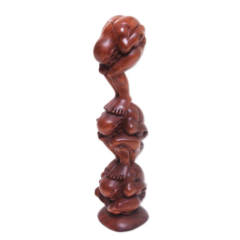 Handmade Three Level Yogi Wood statuette (Indonesia) - 36 x 17 x 15