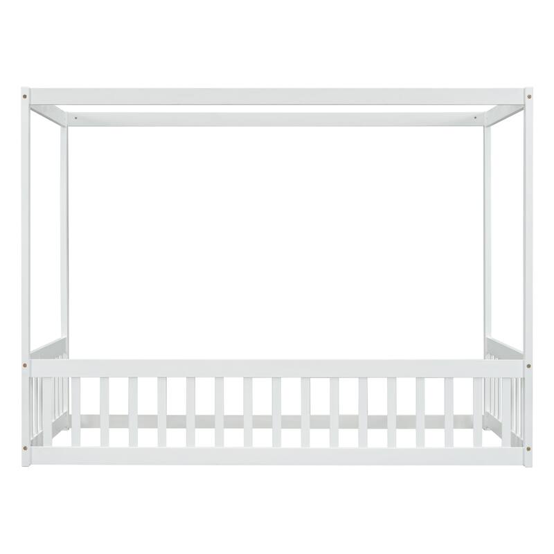 Full/Queen Size Metal/Wood Vintage style Canopy Bed Frame Platform Bed Frame