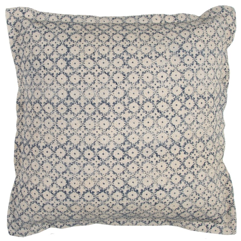 Rizzy Home Neutral Blue Geometric Throw Pillow