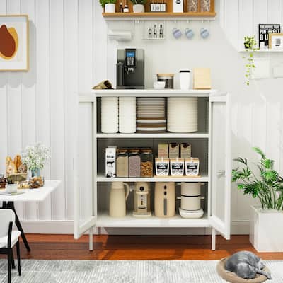 Metal Storage Cabinet with Mesh Doors,Steel Display Cabinet with Adjustable Shelves, for Home Office