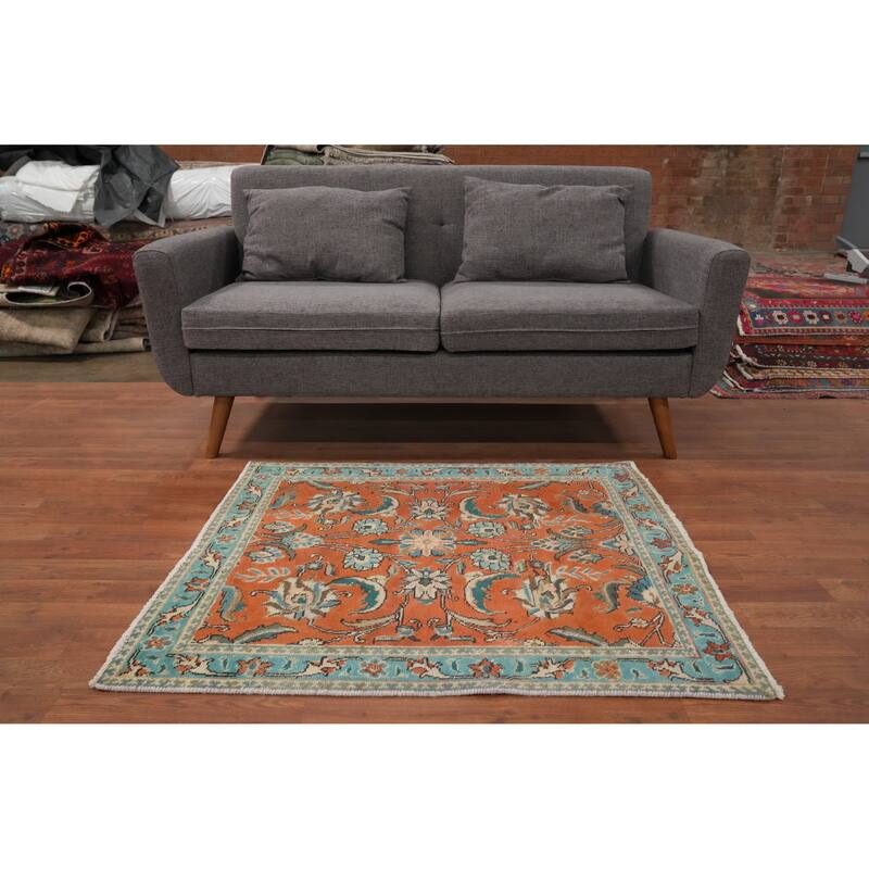 Hand Knotted Oriental 100% Wool Carpet Traditional All-Over Oranges & Rust Tabriz Area Rug - 3' 8'' X 3' 2''