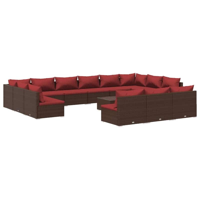 vidaXL Patio Lounge Set with Cushions Brown Poly Rattan - 27.6" x 27.6" x 24" - 27.6" x 27.6" x 24"