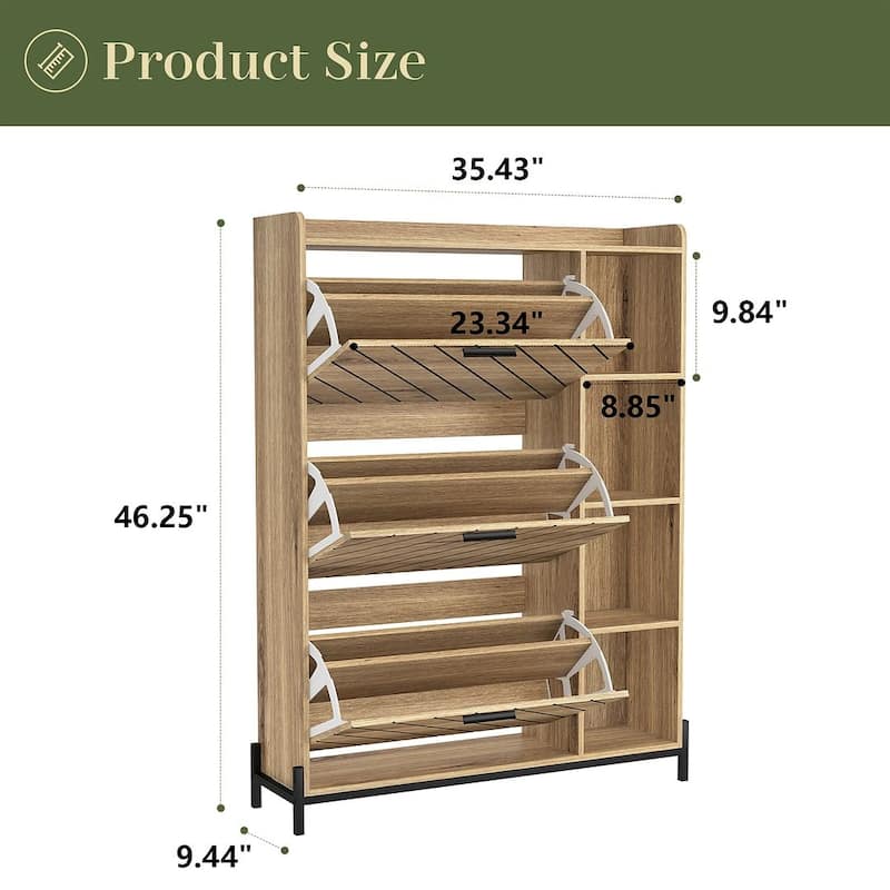 35.43" Shoe Organizer with Open Shelves with 3 Flip Drawers