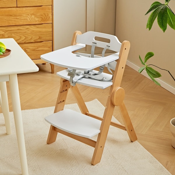 slide 2 of 12, Wooden High Chair with Tray for Babies & Toddlers , Beech White