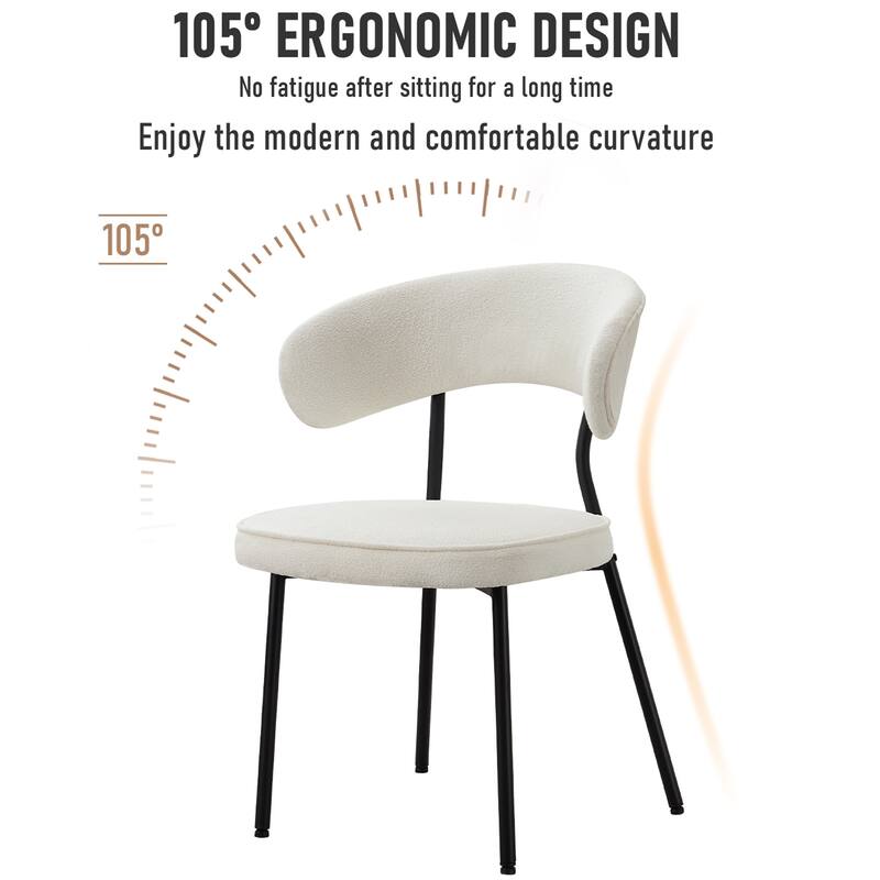 XINMICS Dining Chairs with Curved Backrest, Modern Fabric Upholstered Boucle Kitchen Dining Room Chairs Set of 2/4/6