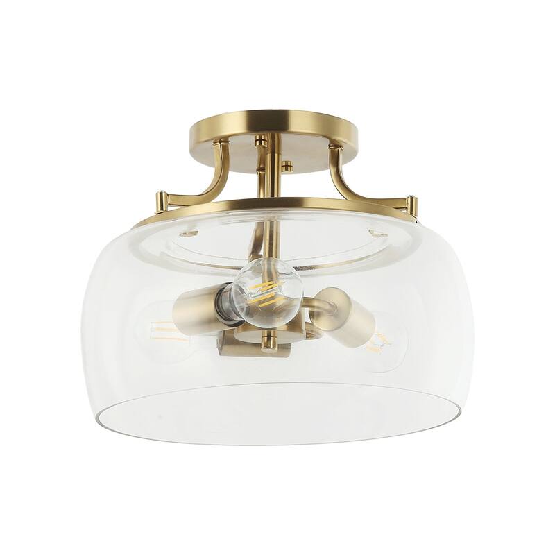 Lusteria 13.8" Modern Gold 3-Light Semi-Flush Mount Ceiling Light