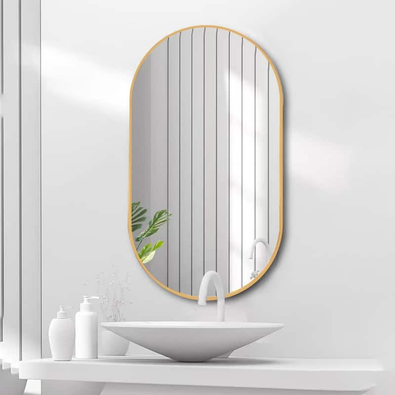 36 in. W x 18 in. H Oval Stainless Steel Framed Wall Bathroom Vanity Mirror - 36" x 18"