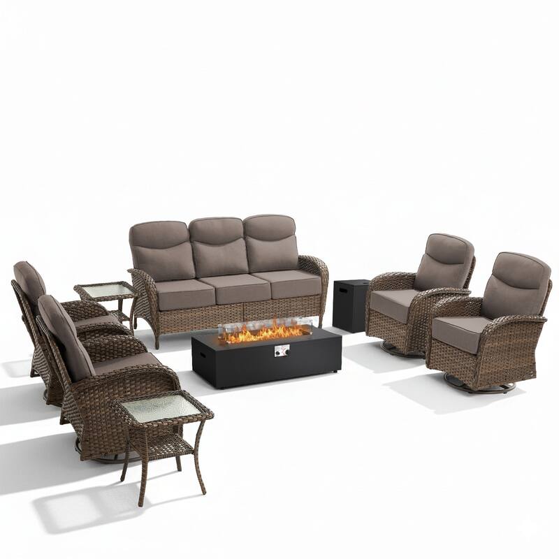 Luna 8-Piece Wicker Outdoor Patio Fire Pit Sofa Set with 6-Inch Thick Cushions