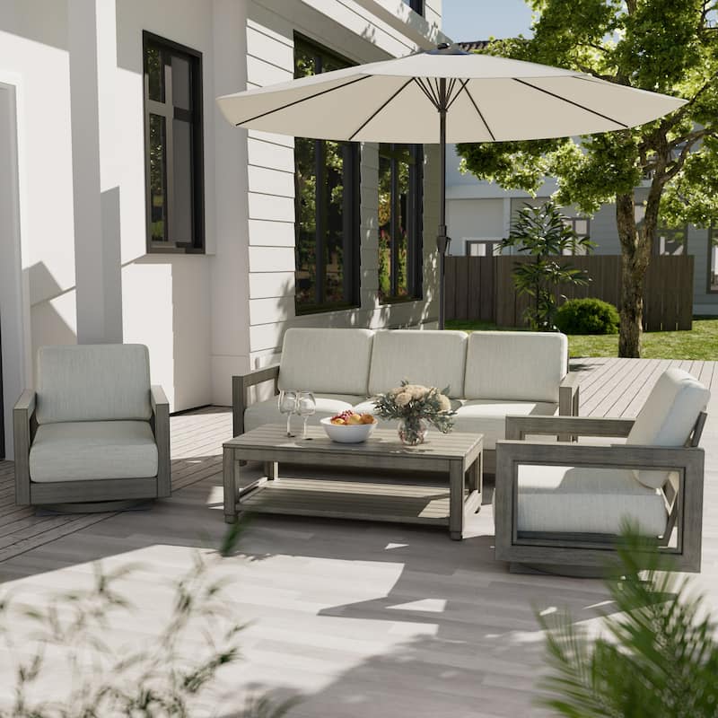 Outdoor Hand-painted Aluminum Patio Sofa with Gray Cushions
