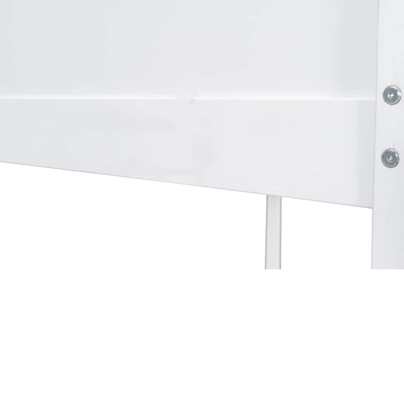 Queen Size Wooden Bunk Bed with Shelves, Storage Box, LED Light, and USB Charging Station