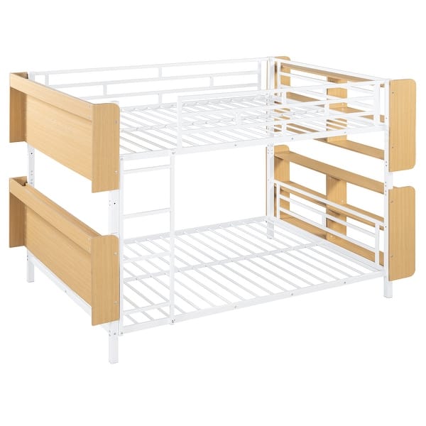 slide 2 of 16, White Full Over Full Metal Bunk Bed w/Ladder and Full-Length Guardrail White - Full