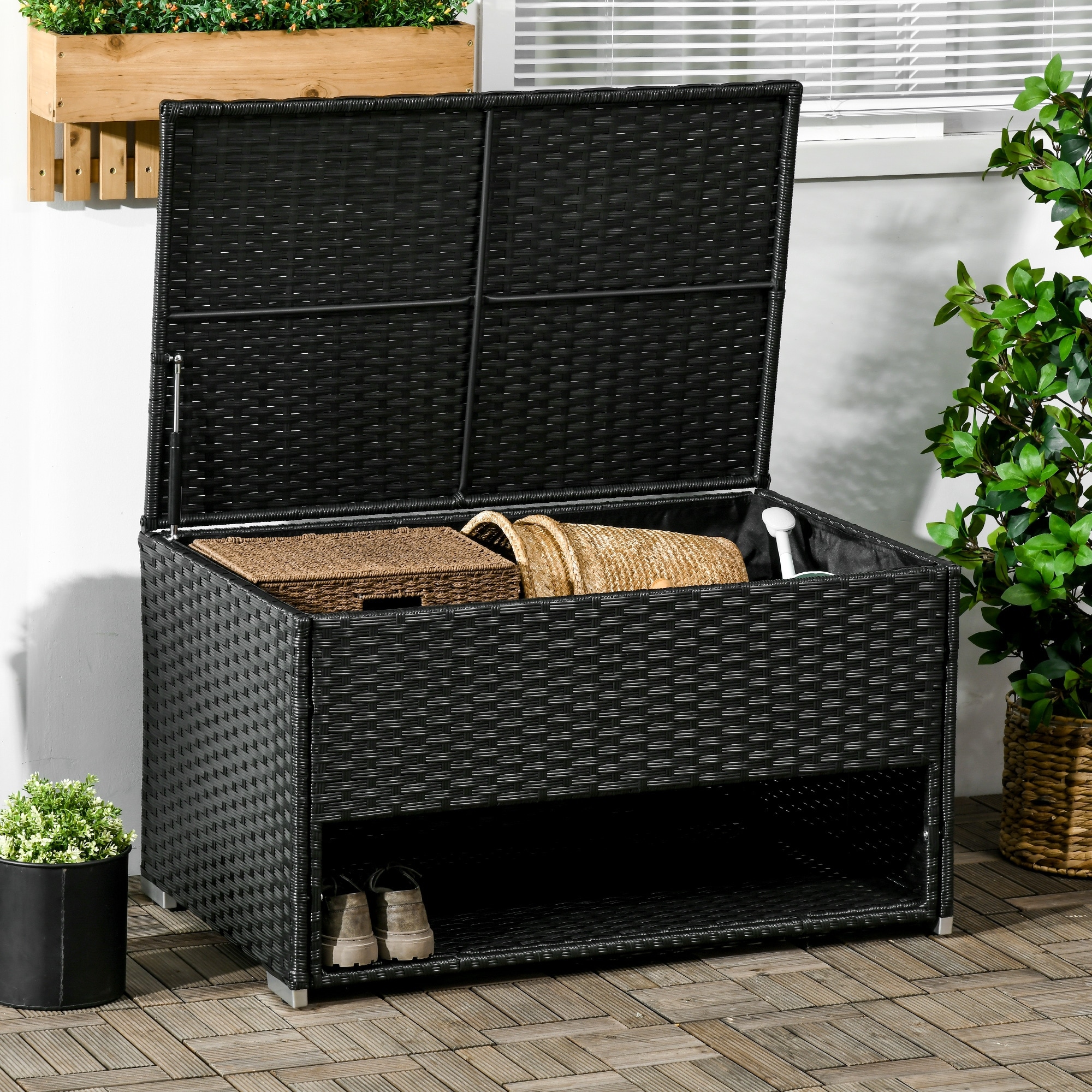 Outsunny Outdoor Deck Box Waterproof Shoe Storage PE Rattan