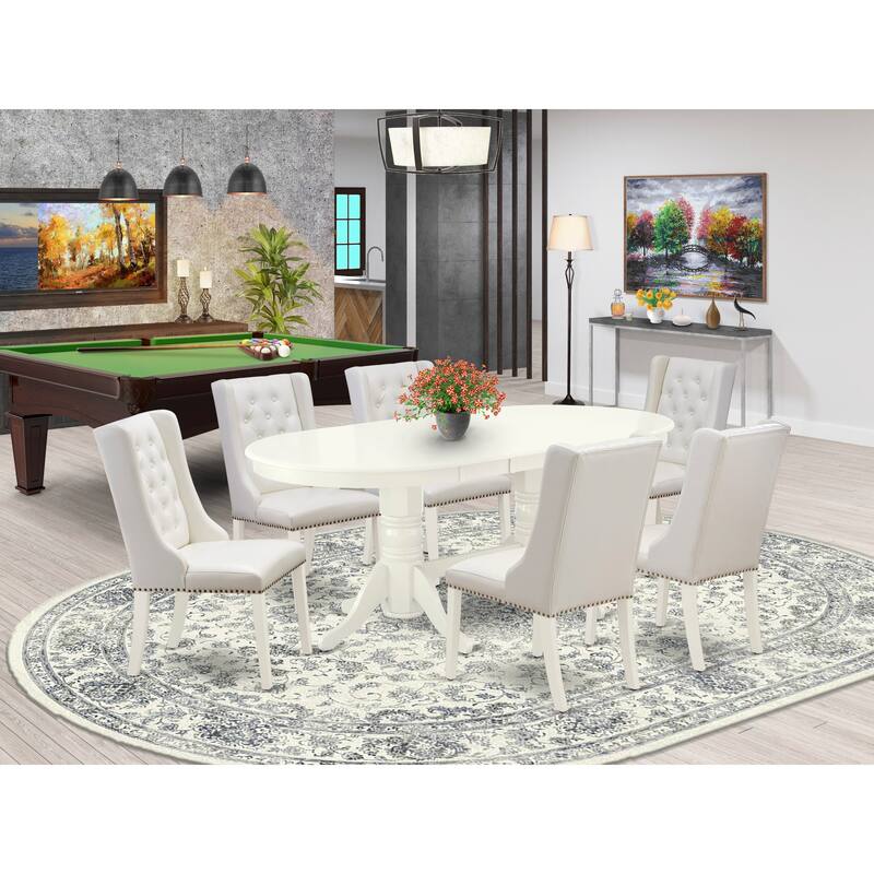 East West Furniture Dining Table Set- an Oval Kitchen Table and Light grey Faux Leather Chairs, Linen White(Pieces Options) - VAFO7-LWH-44