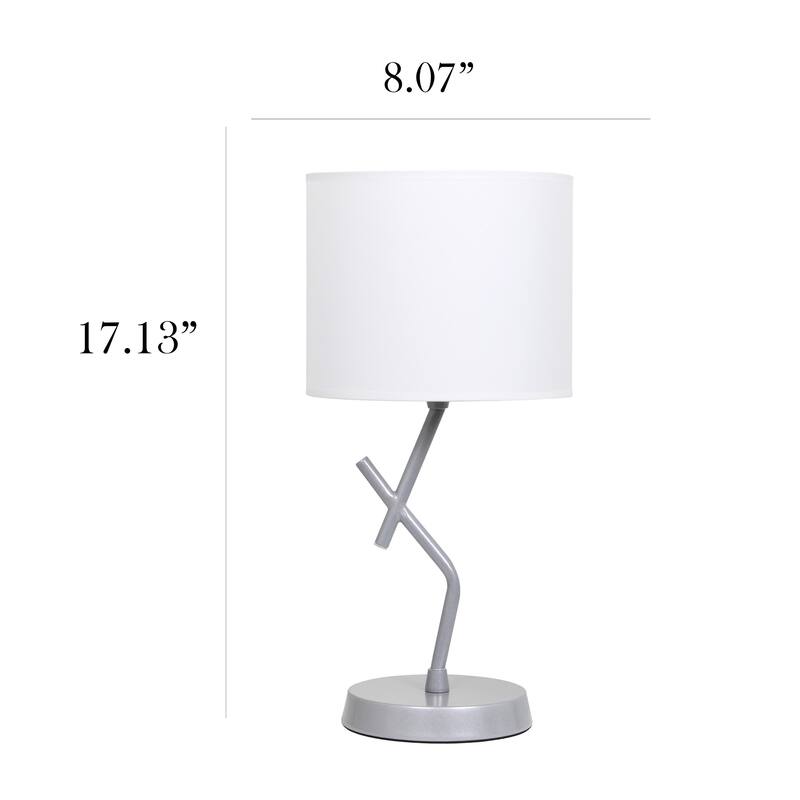 Abstract Table Lamp with White Drum Shade - 17" - Silver
