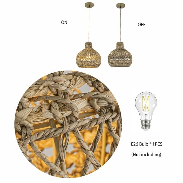 dimension image slide 1 of 2, Homa Rattan Coastal Boho 12" Gold Dome Pendant Light - 12" Wide
