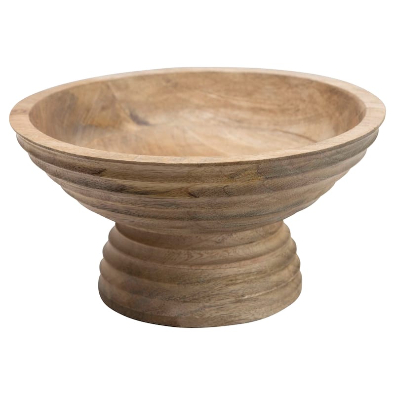Round Mango Wood Footed Bowl