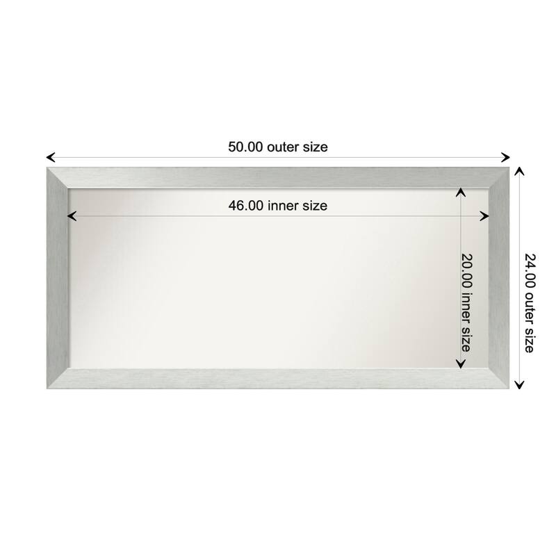 Brushed Sterling Silver Framed Non-Beveled Custom Wall Mirror, Bathroom Vanity Mirror - Outer Size: 50 x 24
