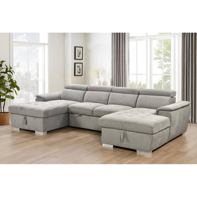 Roomfitters U-Shaped Sleeper Sofa, 121" Oversized 2 in 1 Pull-Out Bed, Sectional Sofa with Double Storage Chaise