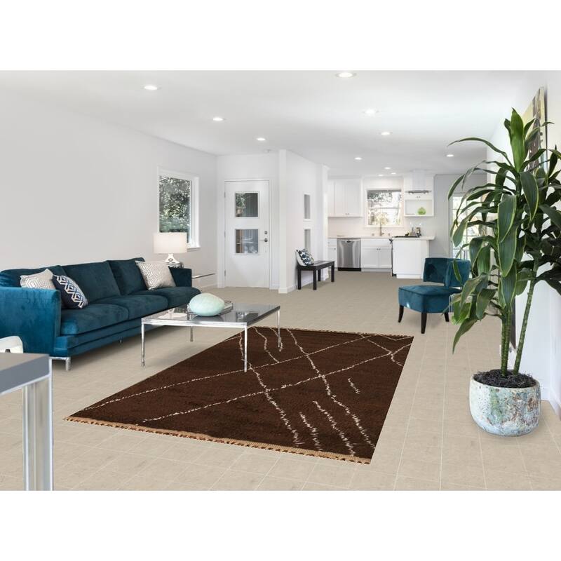 Hand Knotted Oriental 100% Wool Carpet Modern Geometric Brown Moroccan Area Rug - 8' 6'' X 5' 0''