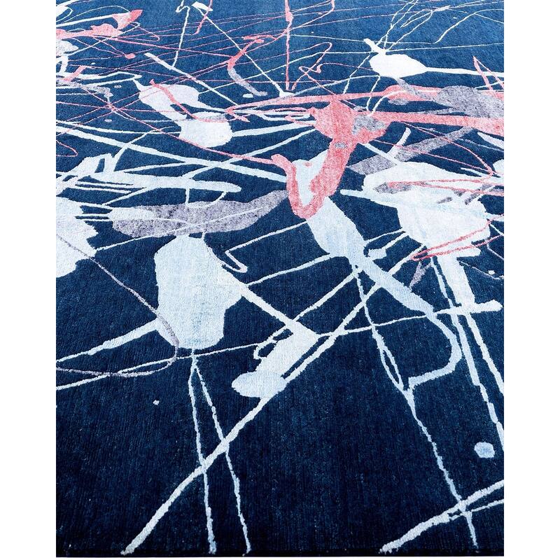 Modern One-of-a-Kind Hand-Knotted Area Rug - Navy, 8' 0" x 10' 1" - 8' 0" x 10' 1"