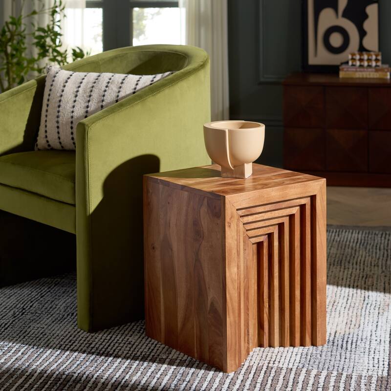 SAFAVIEH Home Amabu Accent Table - 14"W x 14"D x 18"H - Walnut