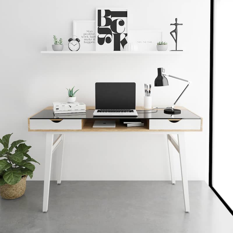 Techni Mobili Compact Computer Desk with Multiple Storage - Walnut