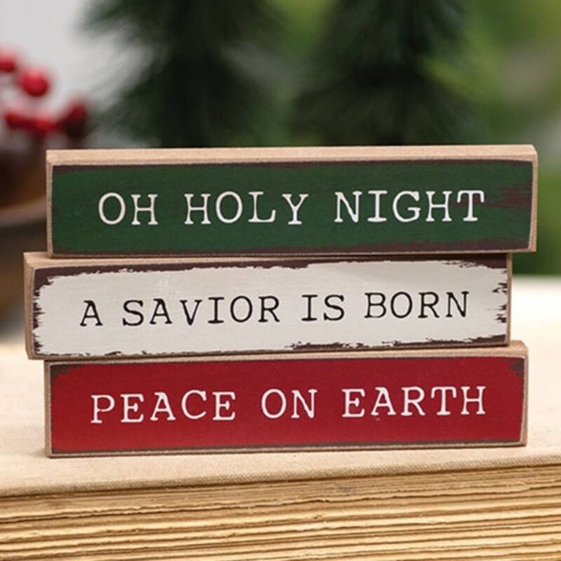 Farmhouse Christmas Mini Stick Peace on Earth Design - 3 Asstd. - 6” x 0.50” x 1”