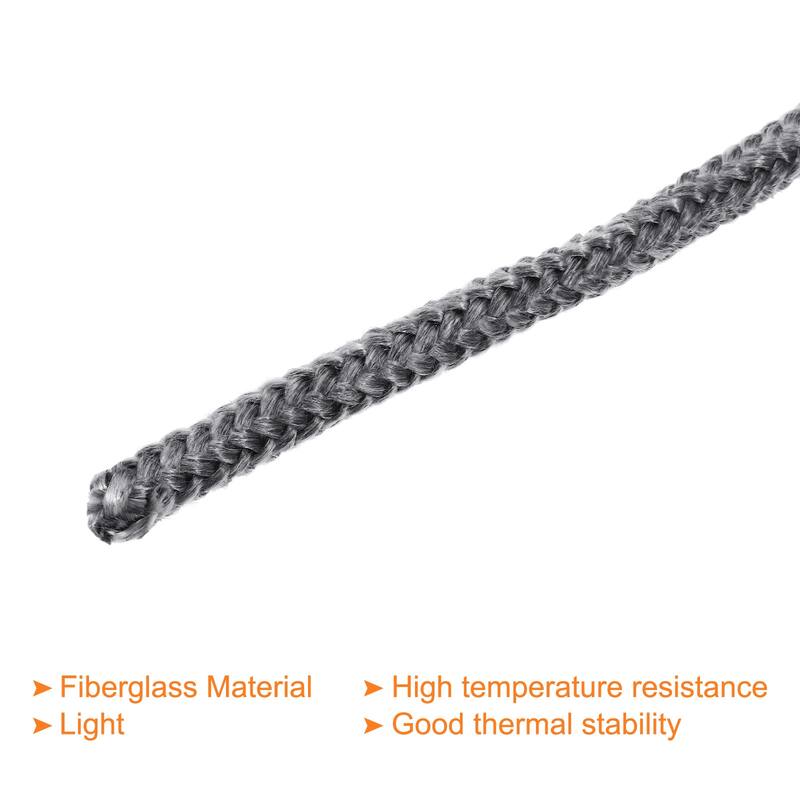 6.57ftx0.39inch Fiberglass Fiber Rope Round Braided Rope Gasket Seal Black