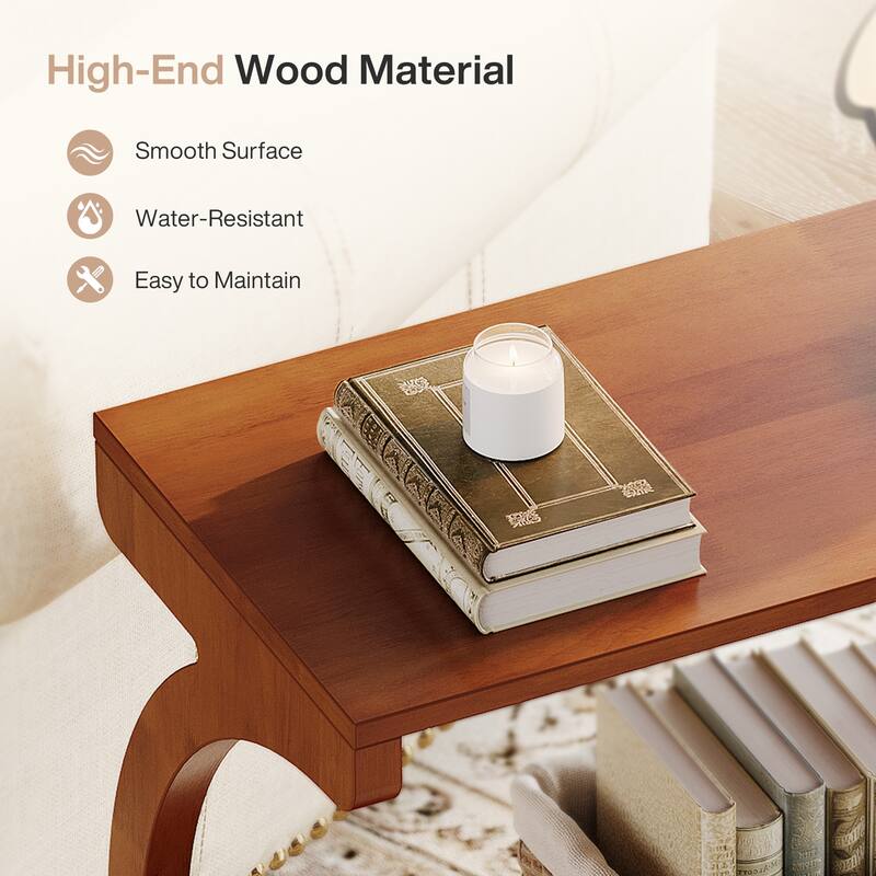 Modern 2-Tier Wood End Table with Curved Crossed Legs