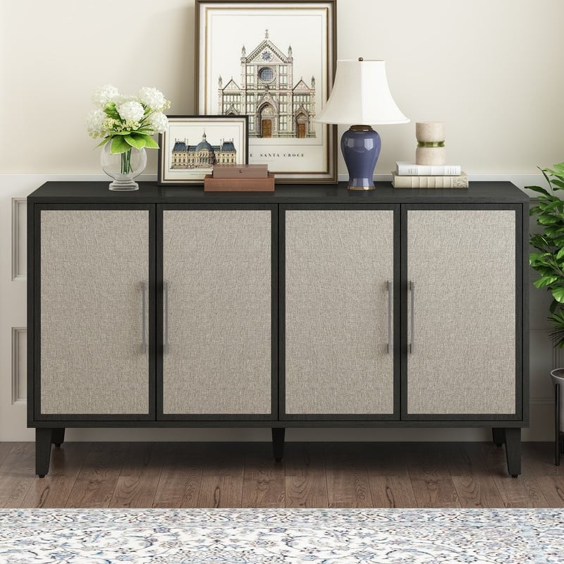 Light Luxury Style Cabinet with Four Linen Cabinet Doors,Suitable for Living Room,Study Room,Entrance - Beige
