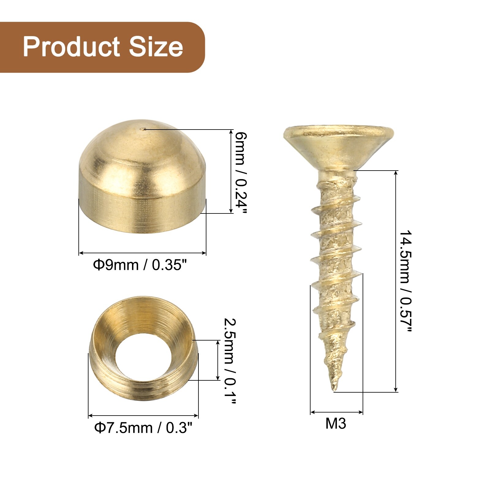 12Pcs Brass Decorative Screws with Caps, Mirror Screws Cover